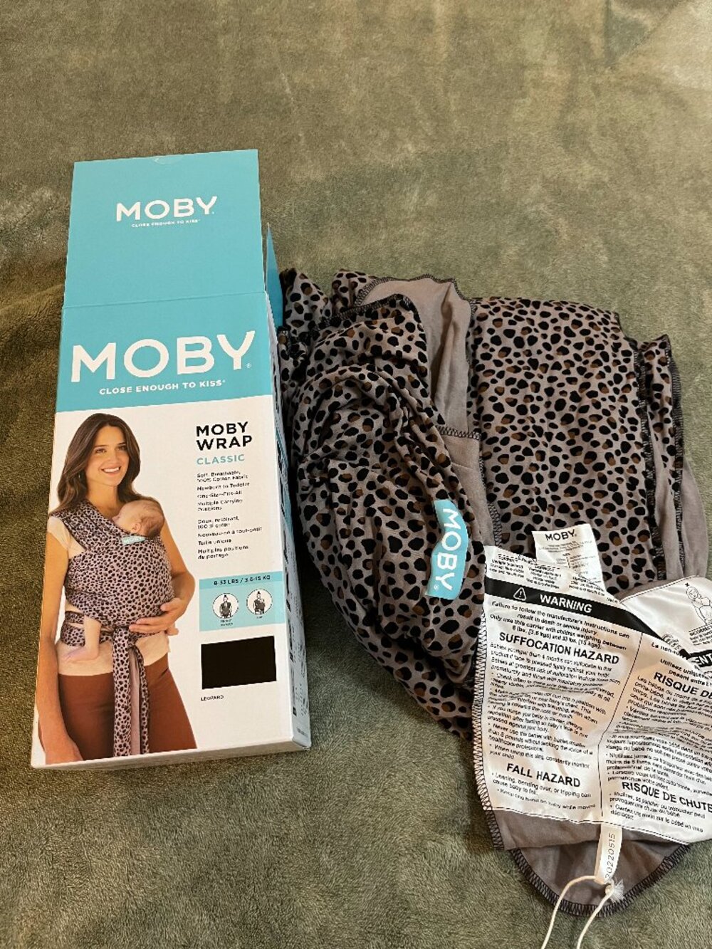 Moby Classic Wrap baby wearing carrier MCL Leopard 8-35 pounds 100% cotton